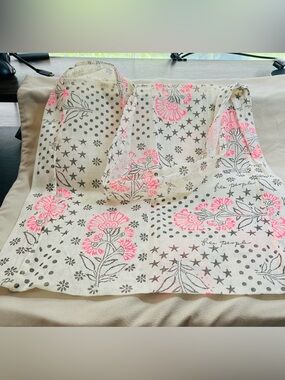 Free People Boho Floral Tote Bag with Neon Pink Accents